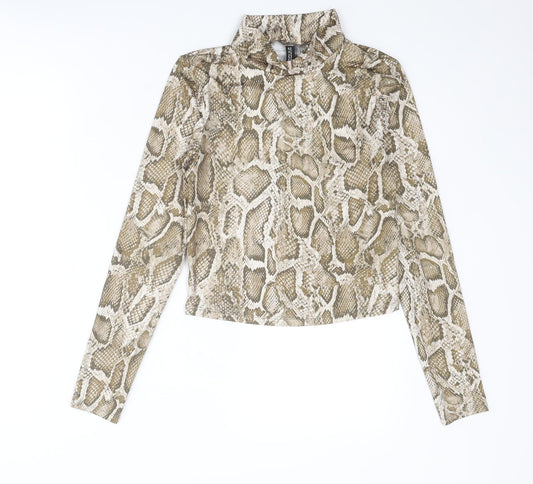 Divided by H&M Womens Beige Animal Print Polyester Basic T-Shirt Size M Roll Neck - Snake Skin Print