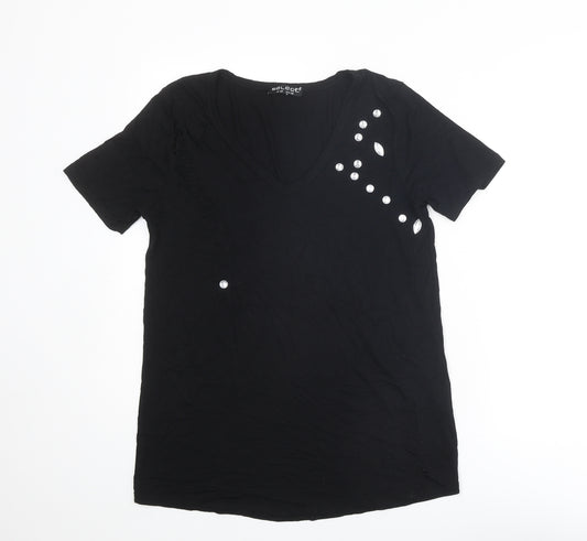 Select Womens Black Viscose Basic T-Shirt Size 10 Round Neck