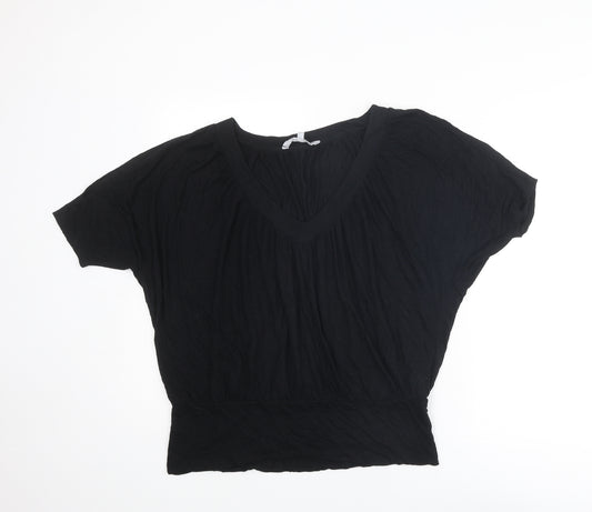 Red Herring Womens Black Viscose Basic T-Shirt Size 16 Round Neck