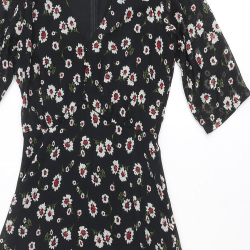 Wednesday's Girl Womens Black Floral Polyester Trapeze & Swing Size XS V-Neck