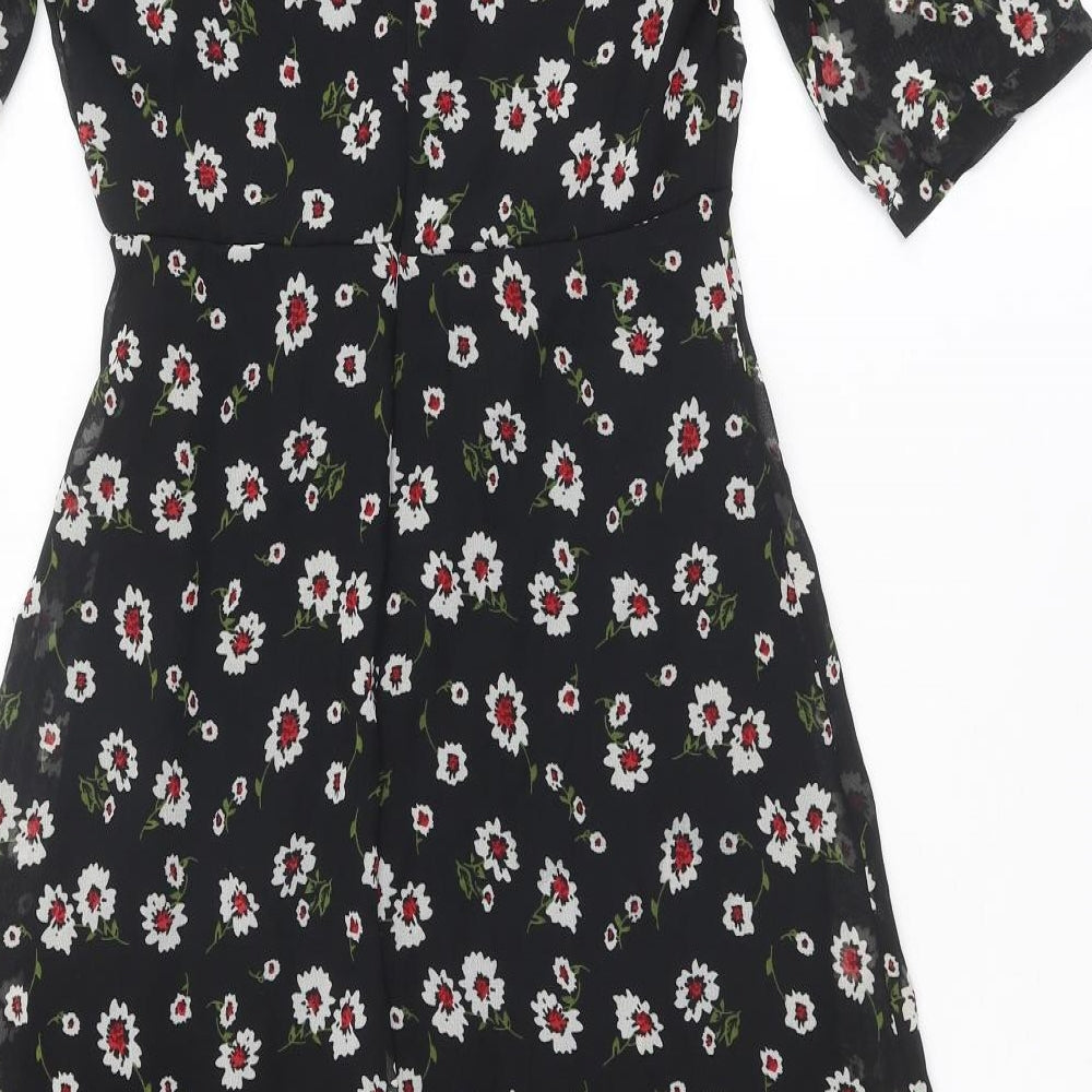 Wednesday's Girl Womens Black Floral Polyester Trapeze & Swing Size XS V-Neck