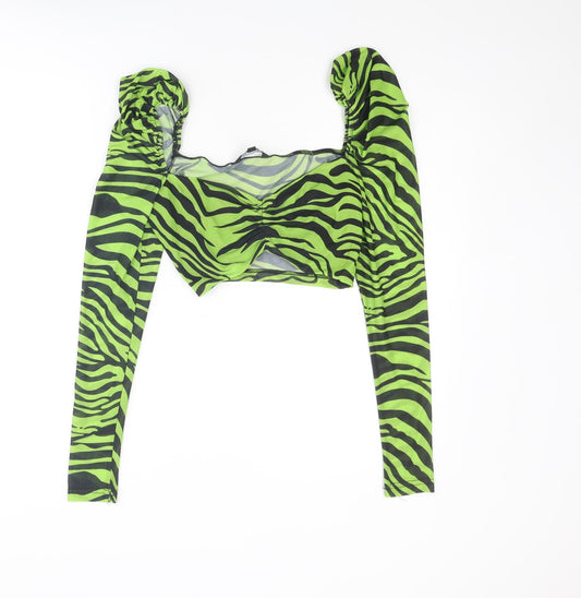 NaaNaa Womens Green Animal Print Polyester Cropped Tank Size 8 V-Neck - Tiger Print