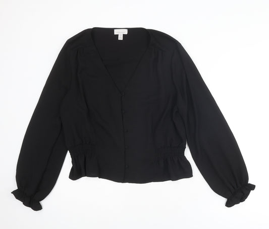 Topshop Womens Black Polyester Basic Blouse Size 16 V-Neck
