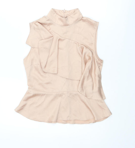 Zara Womens Beige Polyester Basic Tank Size S Mock Neck