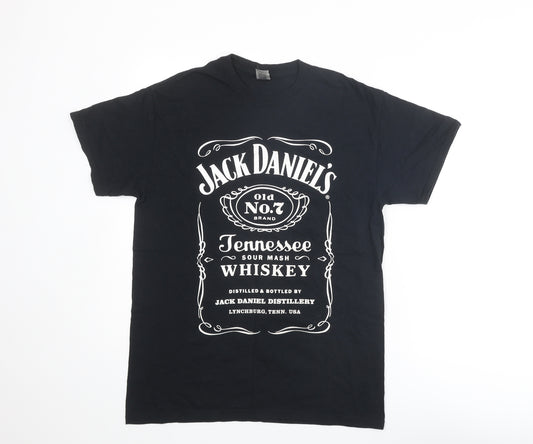 Jack Daniels Mens Black Cotton T-Shirt Size M Round Neck