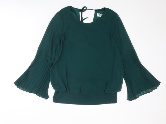 Coast Womens Green Polyester Basic Blouse Size 12 Round Neck