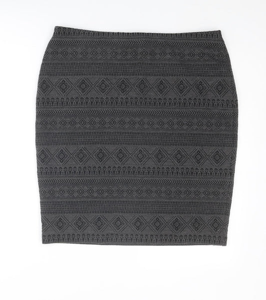 Marks and Spencer Womens Grey Geometric Polyester Bandage Skirt Size 18