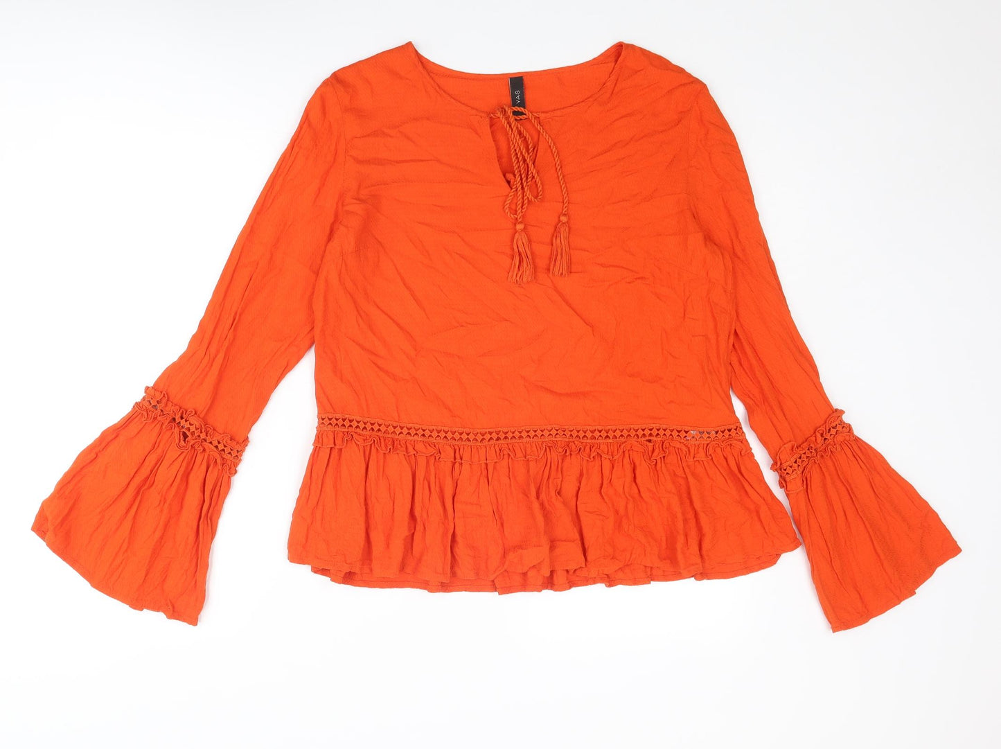 Y.A.S Womens Orange Viscose Basic Blouse Size L Round Neck