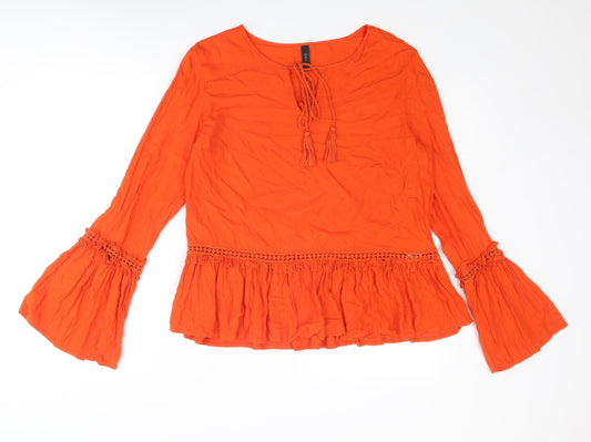Y.A.S Womens Orange Viscose Basic Blouse Size L Round Neck