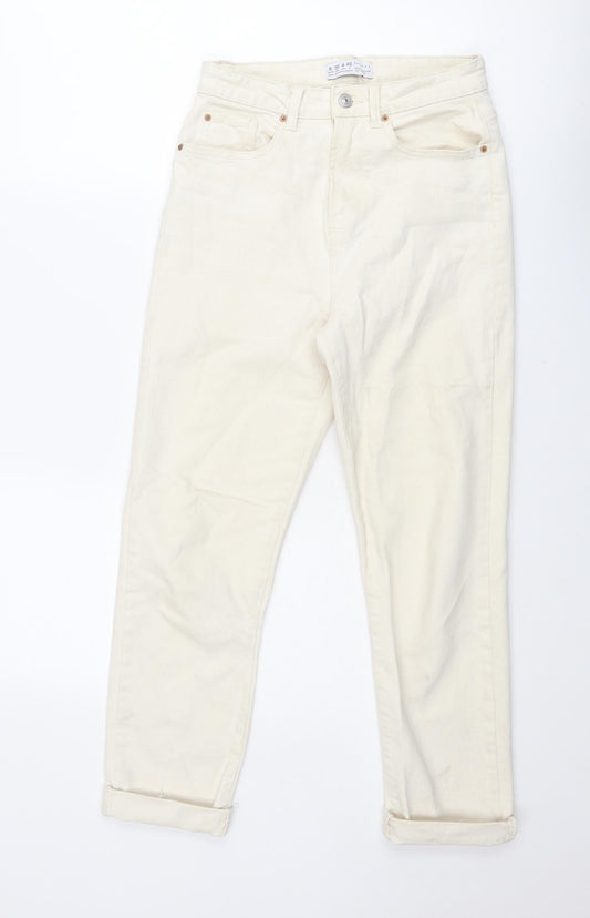 Denim & Co. Womens Ivory Cotton Straight Jeans Size 8 Regular Zip