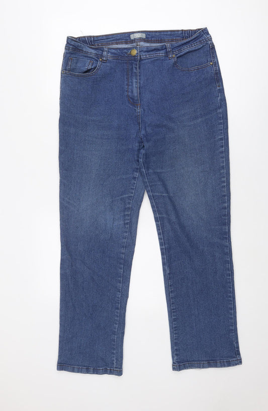 M&Co Womens Blue Cotton Straight Jeans Size 18 Regular Zip