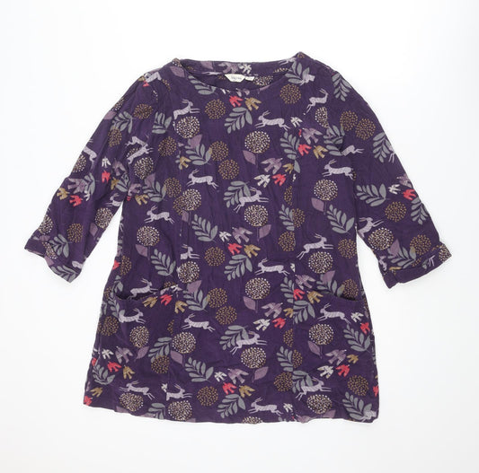 Lily & Me Womens Purple Geometric Cotton Basic T-Shirt Size 14 Round Neck