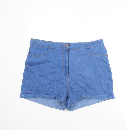 Matalan Womens Blue Cotton Mom Shorts Size 16 Regular Zip