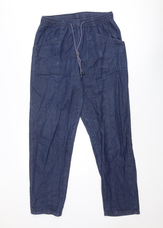 Classics Womens Blue Cotton Straight Jeans Size 16 Regular Drawstring