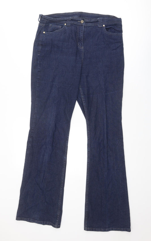Marks and Spencer Womens Blue Cotton Bootcut Jeans Size 16 Regular Zip