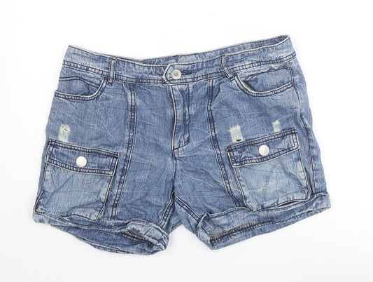 Quiksilver Womens Blue Cotton Cargo Shorts Size 34 in Regular Zip - Distressed look