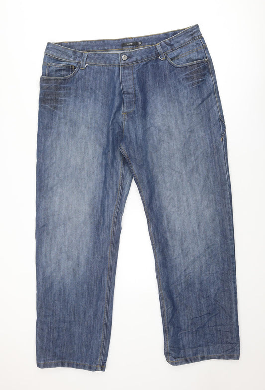 George Mens Blue Cotton Straight Jeans Size 42 in Regular Zip