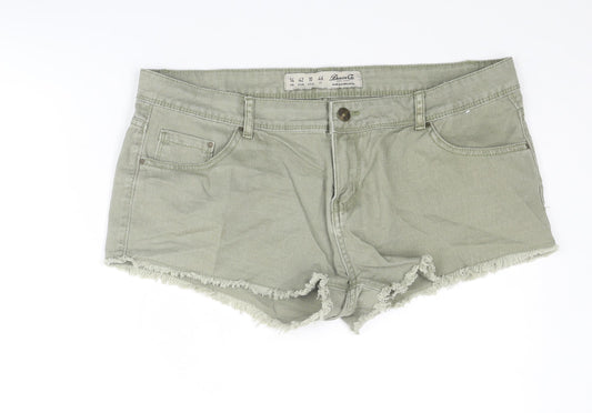 Denim & Co. Womens Green Cotton Hot Pants Shorts Size 14 Regular Zip