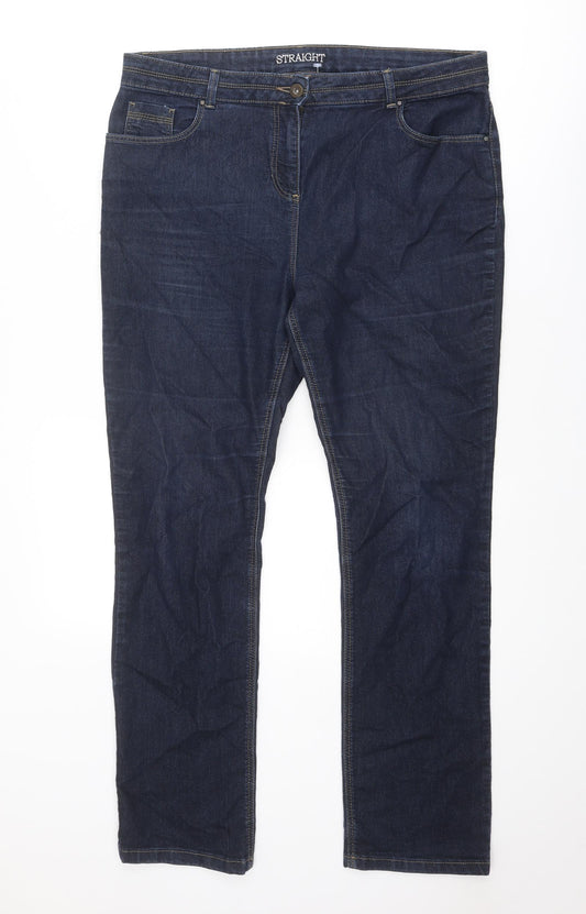 Wallis Womens Blue Cotton Straight Jeans Size 16 Regular Zip