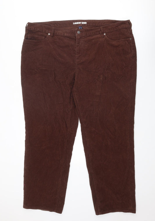 Lands' End Womens Brown Cotton Trousers Size 26 Regular Zip