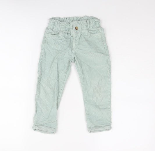 TU Girls Green Cotton Chino Trousers Size 3-4 Years Regular Button