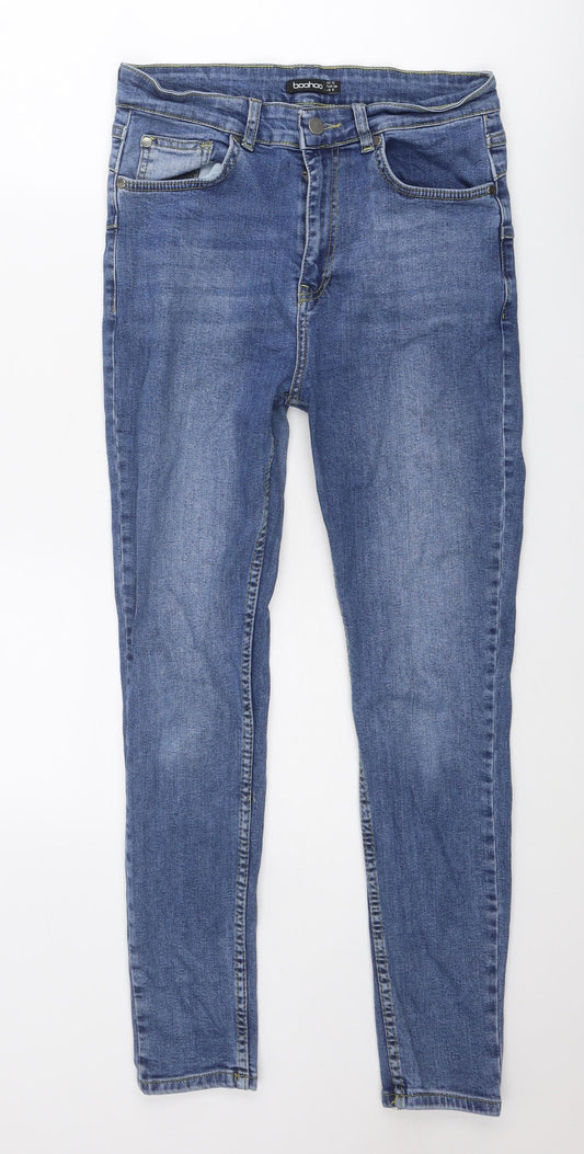 Boohoo Womens Blue Cotton Skinny Jeans Size 10 Regular Zip