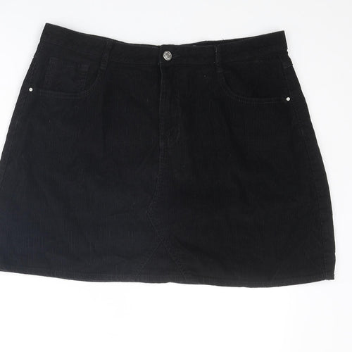 Denim & Co. Womens Black Cotton A-Line Skirt Size 16 Zip