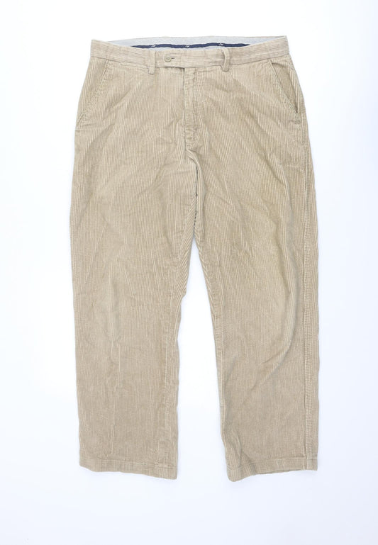 Samuel Windsor Mens Beige Cotton Trousers Size 34 in Regular Zip - Short Leg