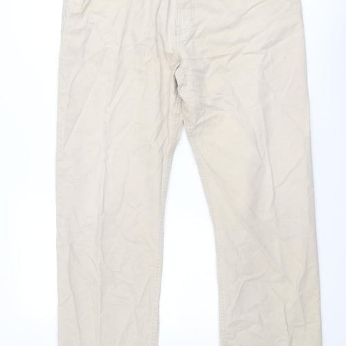 Marks and Spencer Mens Beige Cotton Trousers Size 38 in Regular Zip