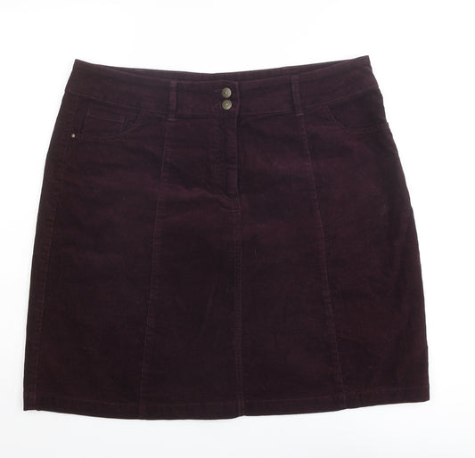 M&Co Womens Purple Cotton A-Line Skirt Size 18 Zip