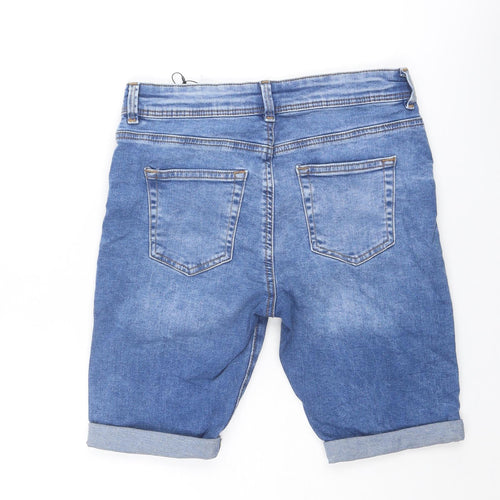 Denim & Co. Boys Beige Cotton Bermuda Shorts Size 13-14 Years Regular Zip - Distressed Look