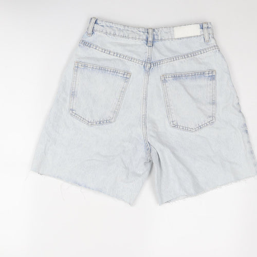 Zara Womens Blue Cotton Mom Shorts Size 10 Regular Zip