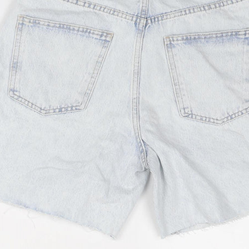 Zara Womens Blue Cotton Mom Shorts Size 10 Regular Zip