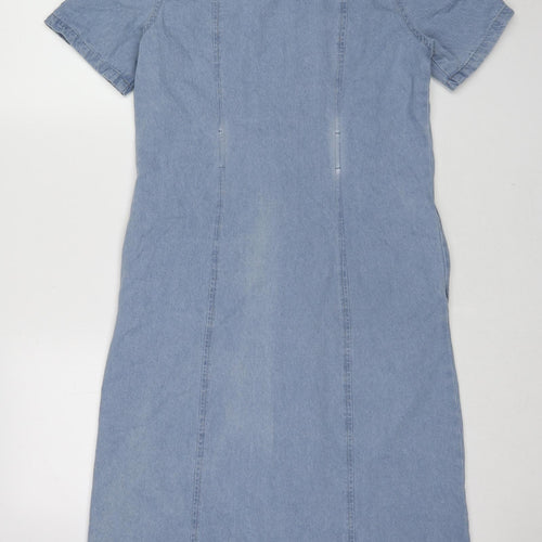 Dorothy Perkins Womens Blue Cotton Shirt Dress Size 8 Collared Button