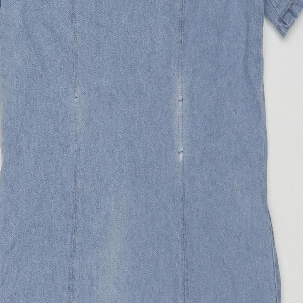 Dorothy Perkins Womens Blue Cotton Shirt Dress Size 8 Collared Button
