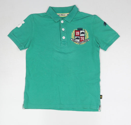 Marks and Spencer Boys Green Cotton Basic Polo Size 11-12 Years Collared Pullover - Courage Strength Honour