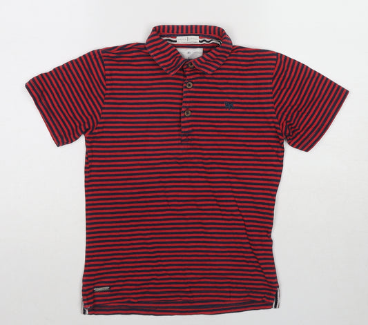 Jasper Conran Boys Red Striped Cotton Basic Polo Size 9-10 Years Collared Pullover