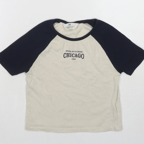 H&M Girls Beige Cotton Basic T-Shirt Size 10-11 Years Round Neck Pullover - 10-12 Years, Chicago