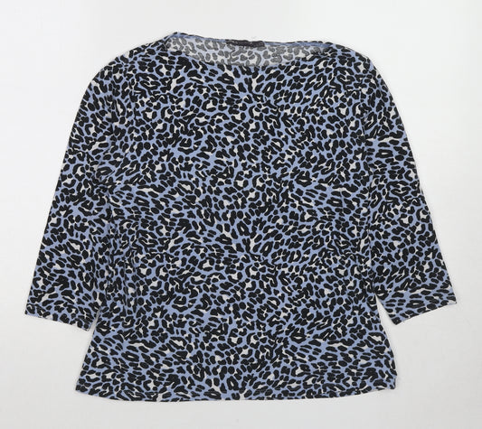 Marks and Spencer Womens Blue Animal Print Cotton Basic Blouse Size 14 Round Neck - Leopard Print