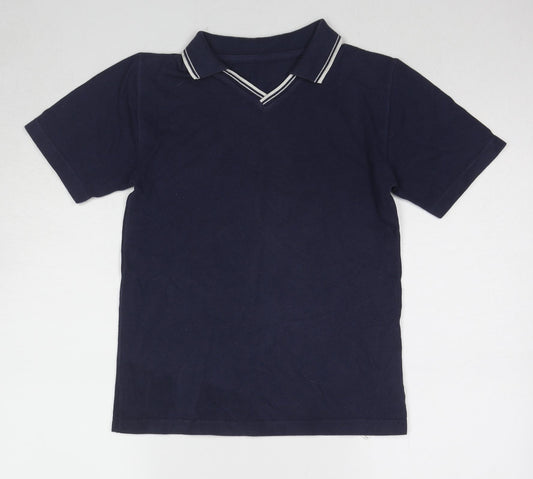 Marks and Spencer Boys Blue Cotton Basic Polo Size 9-10 Years Collared Pullover