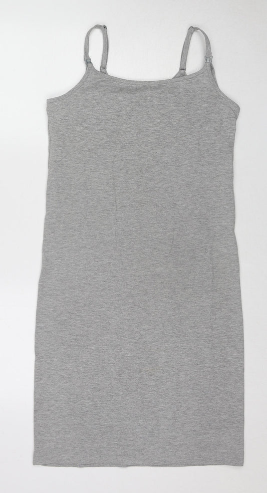 New Look Womens Grey Cotton Tank Dress Size 10 Round Neck Pullover