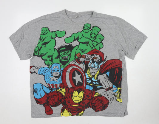 Marvel Comics Mens Grey Cotton T-Shirt Size XL Round Neck - Avengers