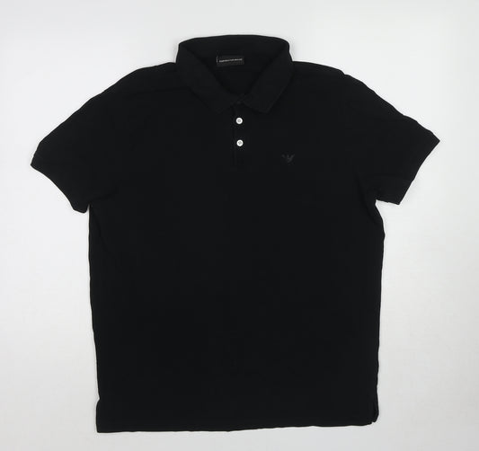 Emporio Armani Mens Black Cotton Polo Size 2XL Collared Button