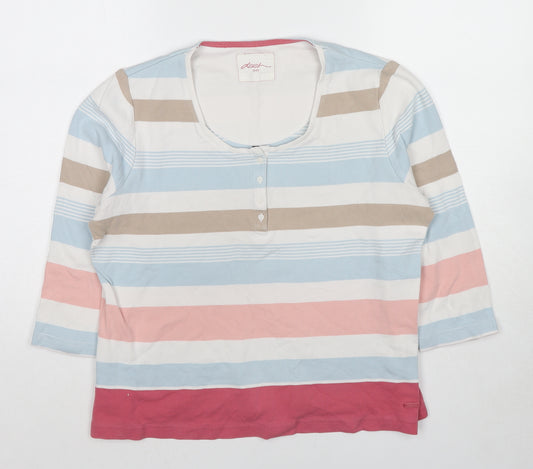 DASH Womens Multicoloured Striped Cotton Basic Blouse Size 16 Round Neck