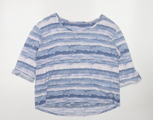 Marks and Spencer Womens Blue Geometric Modal Basic T-Shirt Size 18 Round Neck