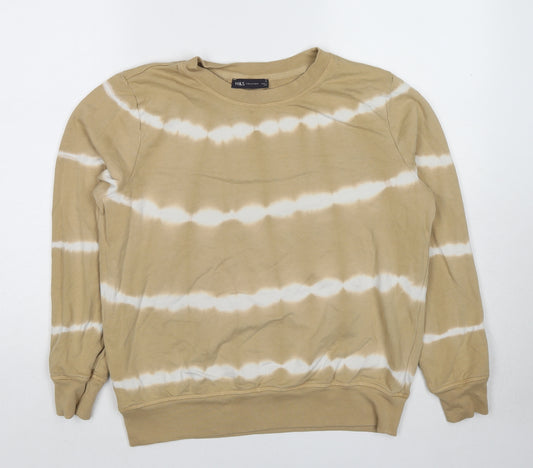 Marks and Spencer Womens Beige Geometric Cotton Pullover Sweatshirt Size 12 Pullover - Tie dye effect