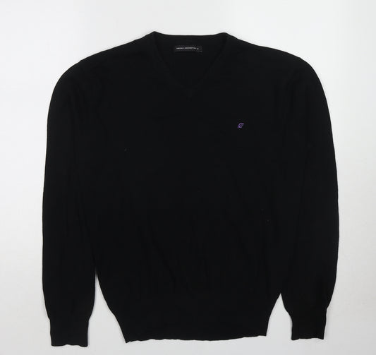 French Connection Mens Black V-Neck Cotton Pullover Jumper Size M Long Sleeve