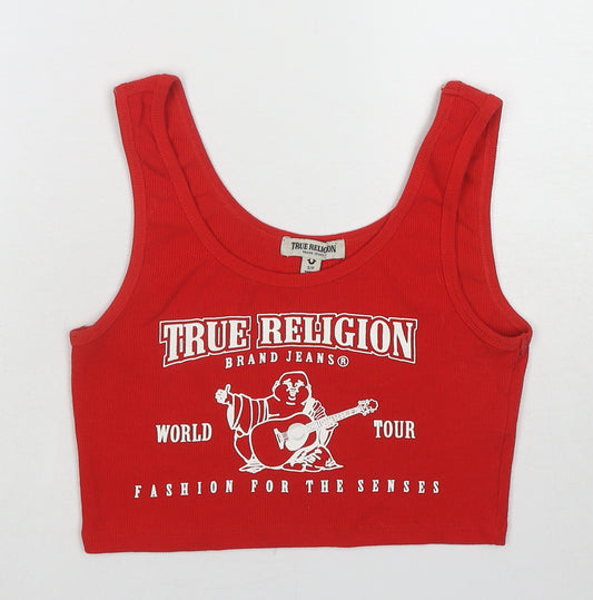 True Religion Womens Red Polyester Cropped Tank Size S Round Neck - True Religion