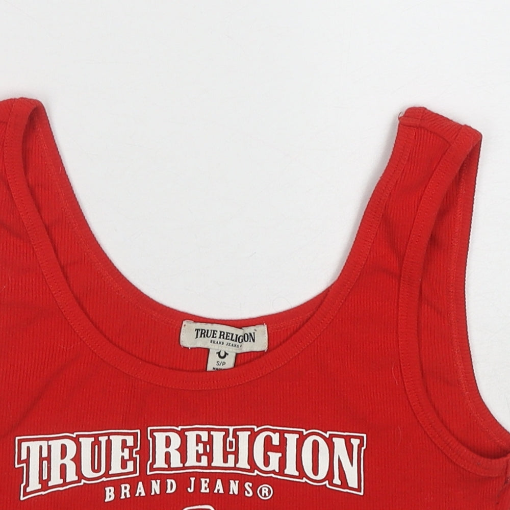 True Religion Womens Red Polyester Cropped Tank Size S Round Neck - True Religion