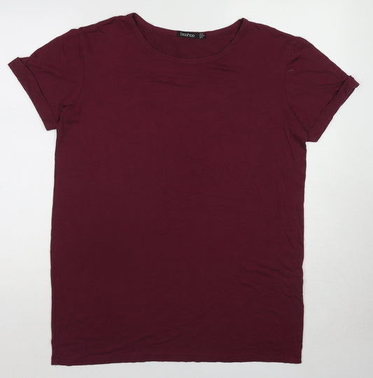 Boohoo Womens Purple Viscose Basic T-Shirt Size 12 Round Neck